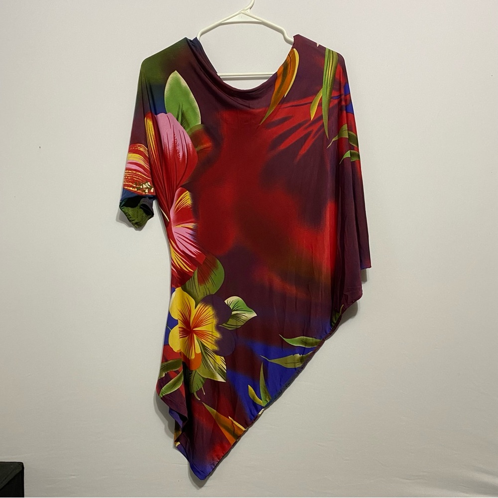Vtg Liola Asymmetric Blouse Coverup Hawaiian Vacation Tropical Resort Y2K Small